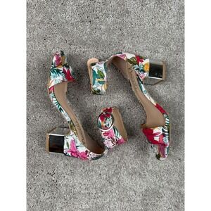 Nanette Lepore Floral Ankle Strap Block Heel Woman's Sandals (poor condition)